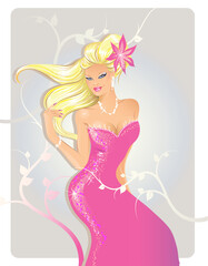 Beautiful blond in pink gown