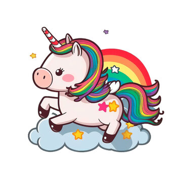 unicornio chica y arcoiris cartoon