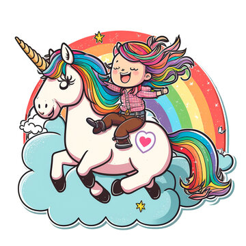 unicornio chica y arcoiris cartoon