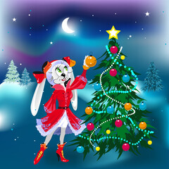 Fototapeta na wymiar New Year Rabbit Girl. Illustration in vector format