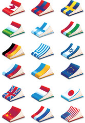 set of eighteen International Language Book Icons