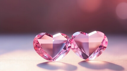 Minimalist heart crystals on pink background. Generative AI