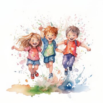 childrens day concept in watercolor with Generative AI technology