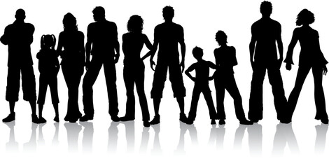 Silhouette of a large group of people