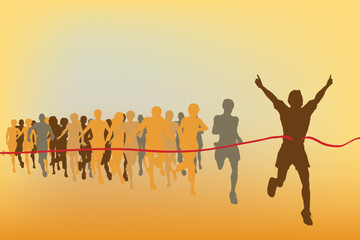 Fototapeta premium Editable vector illustration of the winner of a race with all figures as separate objects