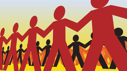 Editable vector illustration of lines of papermen