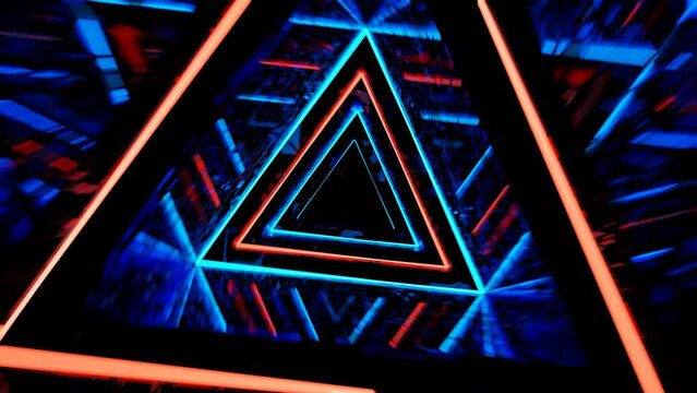 Camera rotation in a triangular tunnel. Triangular metal tunnel. Camera movement in a triangular tunnel. vj loop. Looped animation.