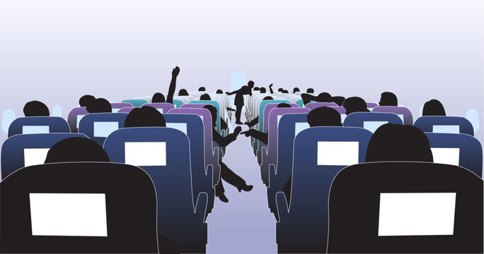 Editable vector illustration of passengers in an airplane