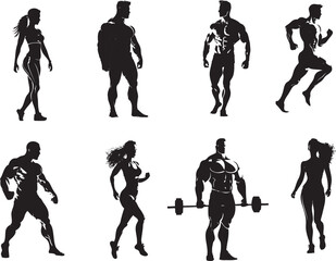 A set of silhouettes of athletes. Fitness logo