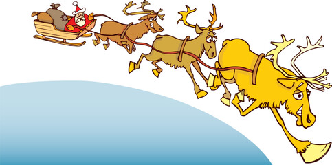 Illustration of Santa Claus and reindeers