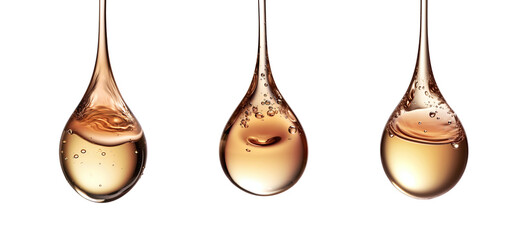 Oil drops. Serum droplet with air bubbles. Skincare gold drops. Generative AI