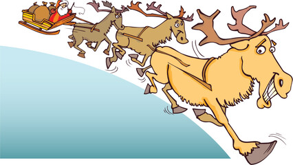 Illustration of Santa Claus and reindeers