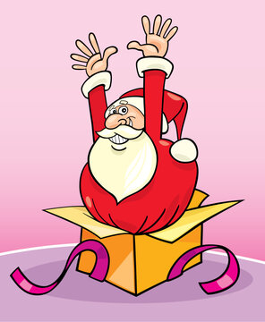 Illustration of funny santa claus in gift box