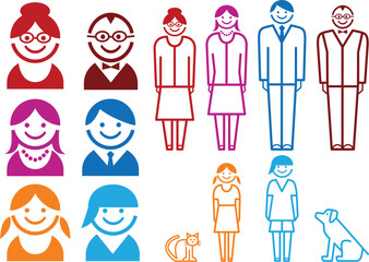 family icon set with cat and dog, vector pictogram