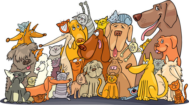 Illustration of Huge group of Cats and Dogs