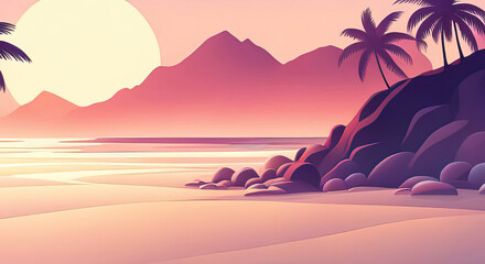 Abstract tropical beach resort background with sunset and copy space generative ai illustration