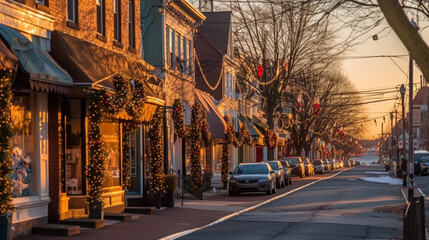 Fototapeta premium A city street filled with holiday