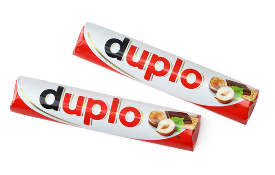  Two duplo chocolate bar sticks wrapped isolated on white background
