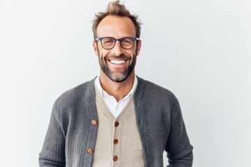 Portrait of a handsome man in eyeglasses smiling at camera