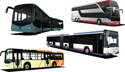 Four city buses. Vector illustration