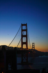 Shot of the Golden Gate Bridge with the sun setting behind