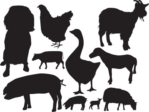 illustration of a selection of farm animals in silhouette