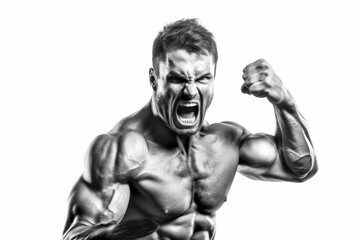 Fierce and powerful man. Muscular man isolated on white background. Concept no limits and motivation. Generative Ai