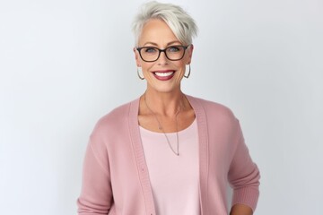 Portrait of beautiful mature woman with short hair wearing eyeglasses