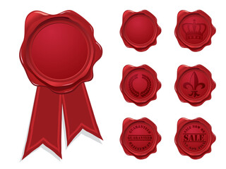 Collection of wax seals.  Isolated on white for easy editing. - obrazy, fototapety, plakaty