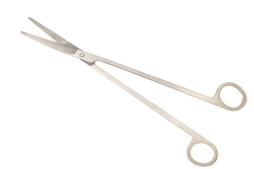 Long metal medical scissors isolated on white background - obrazy, fototapety, plakaty