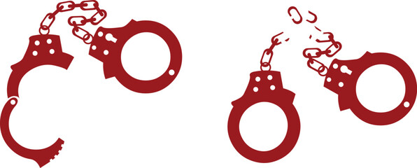 Opened handcuffs and broken handcuffs