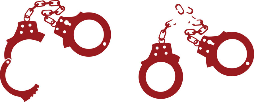 Opened handcuffs and broken handcuffs