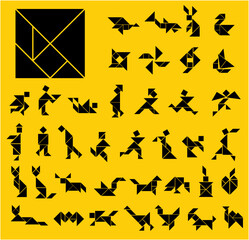 Naklejka premium Tangram figures on yellow background
