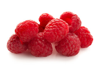 Ripe fresh raspberry on white background