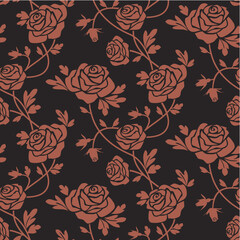 Romantic red roses at black background, seamless pattern. Full scalable vector graphic, change the colors as you like and 300 dpi JPG.