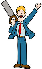 Man with saw isolated on a white background.