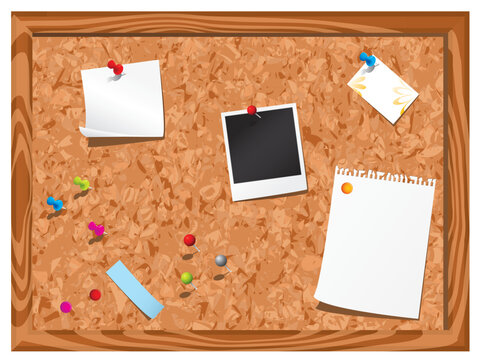Corkboard with stationery.  Please check my portfolio for more stationery illustrations.
