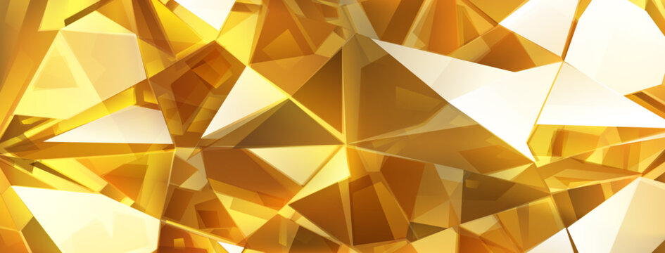 Abstract crystal background in yellow colors with refracting of light and highlights on the facets