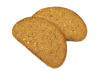Two slices of multigrain bread isolated on white background