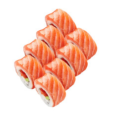 Japanese sushi rolls Philadelphia makizushi set with smoked salmon, red caviar and avocado....