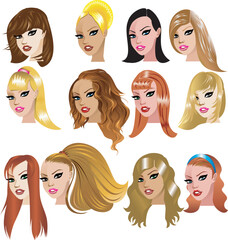 Vector Illustration of White Women Faces. Great for avatars, makeup, skin tones or hair styles of Caucasian women.