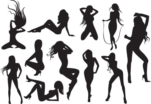 vector illustration  of a Female Stripper Silhouettes