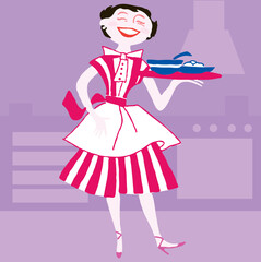 An illustration of a woman cooking/baking. Vector cartoon.