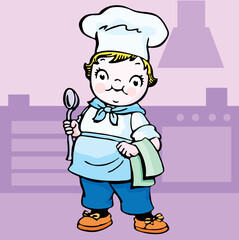 An illustration of a girl/kids cooking/baking. Vector cartoon.