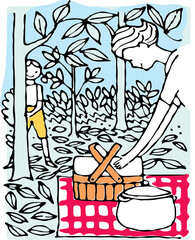 family doing outdoor grilling vector illustration cartoon