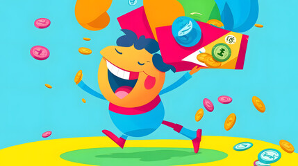 Cartoon character holding money. Generated AI
