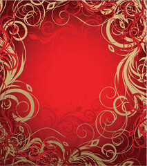 Vector red and brown floral background with pattern