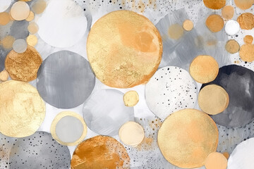 Abstract gold watercolor background with geometric painted elements