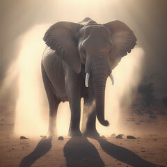 Fototapeta na wymiar African elephant (Loxodonta africana), also African steppe elephant or African bush elephant, in front of a dusty background, AI generated