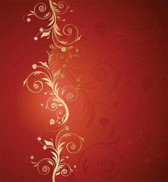 Vector red and golden floral background for text with pattern